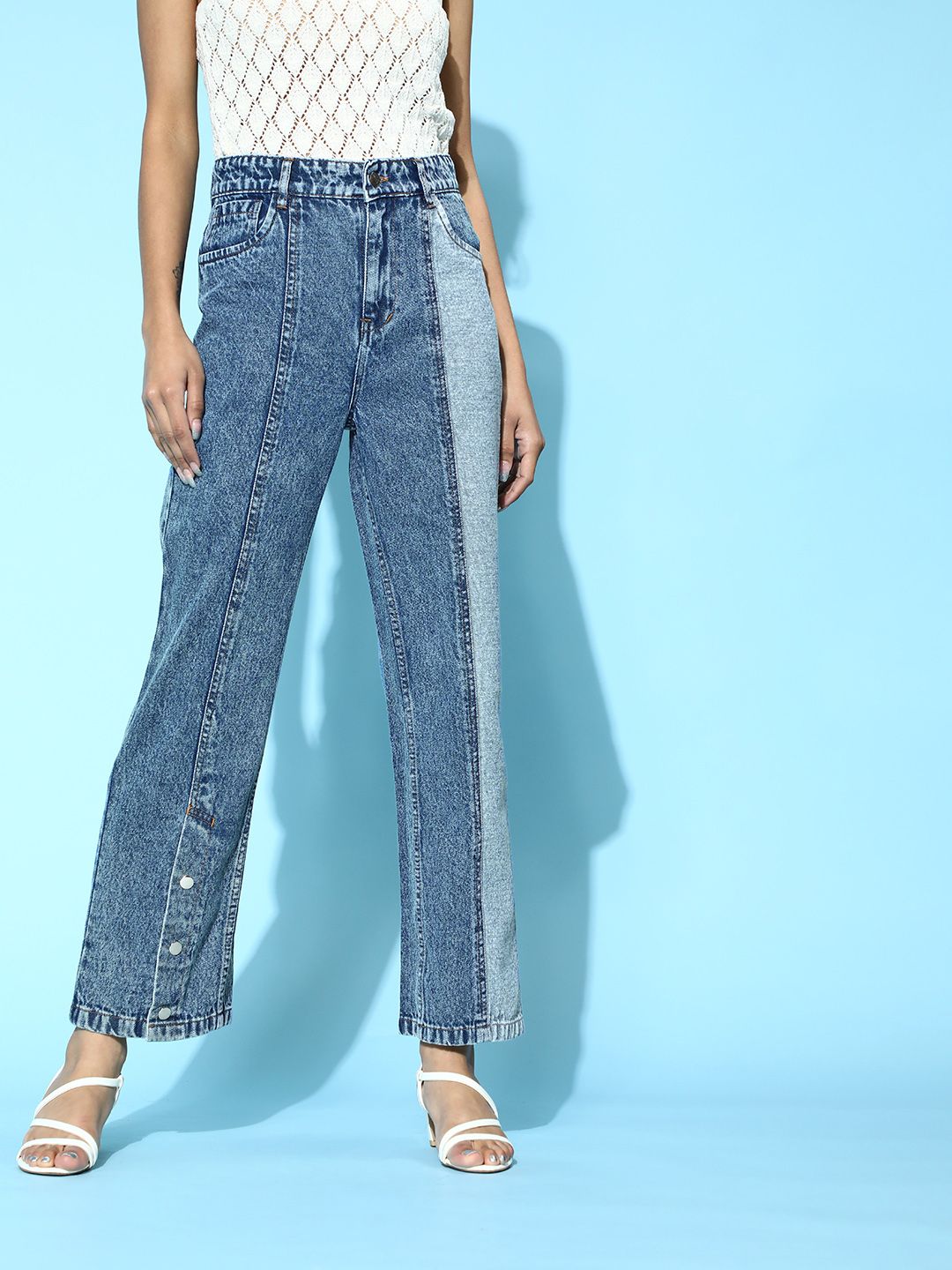 SASSAFRAS Woman Blue High-Rise Slim Fit Jeans