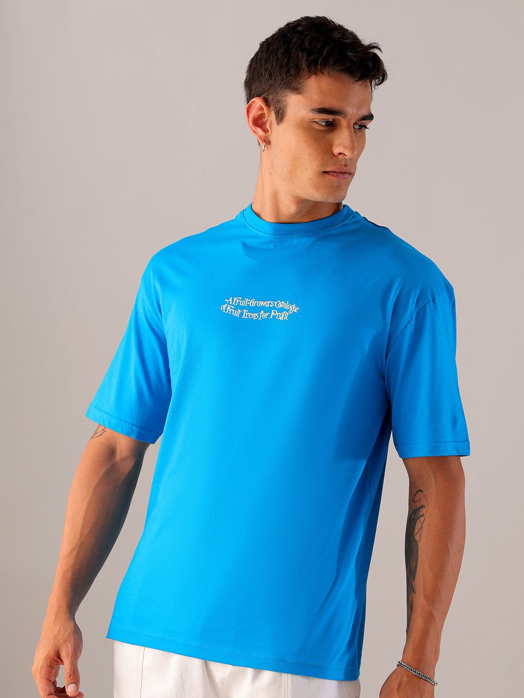 The Indian Garage Co Men Back Printed Boxy Oversized Round Neck Pure Cotton T-shirt