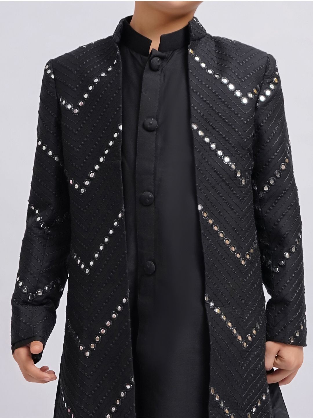 VASTRAMAY Boys Mirror Work Sherwani Over Kurta Pyjama