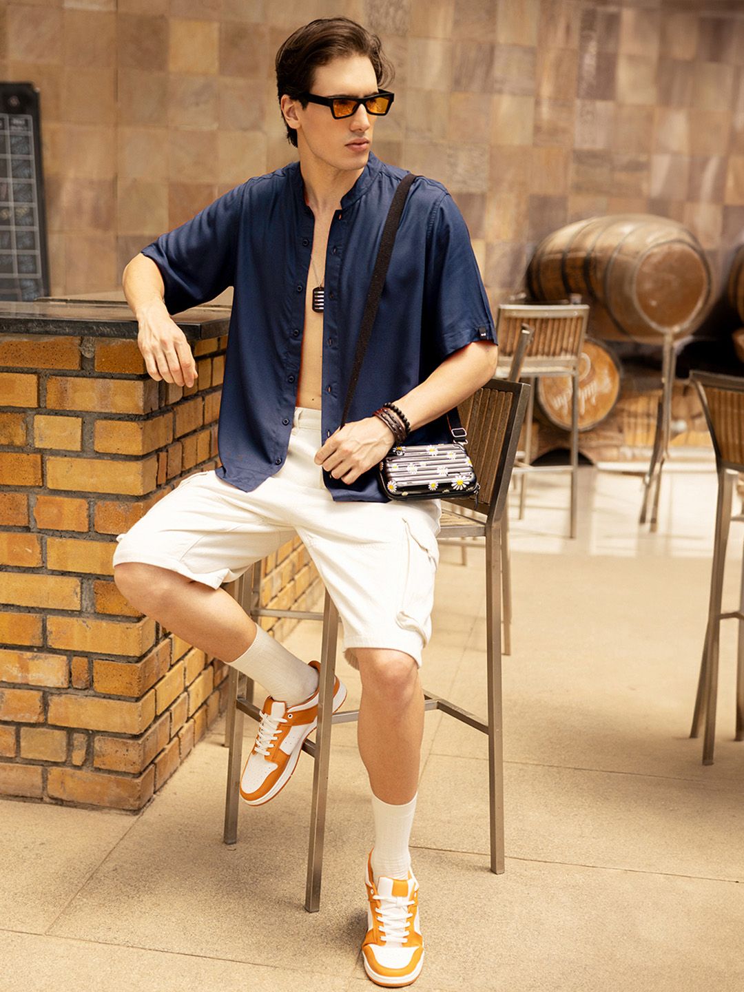 Bewakoof Super Loose Fit Mandarin Collar Oversized Casual Shirt
