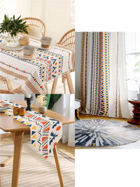 URBAN SPACE Grey & Blue Geometric Printed 6-Seater Cotton Table Runner