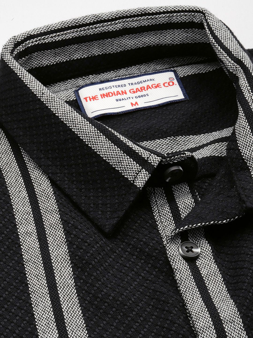 The Indian Garage Co Men Black Relaxed Fit Striped Dobby Resort Wear Shirt