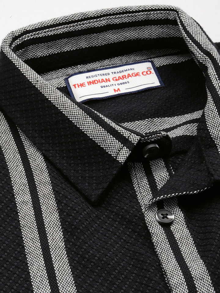 The Indian Garage Co Men Black Relaxed Fit Striped Dobby Resort Wear Shirt