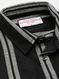 The Indian Garage Co Men Black Relaxed Fit Striped Dobby Resort Wear Shirt