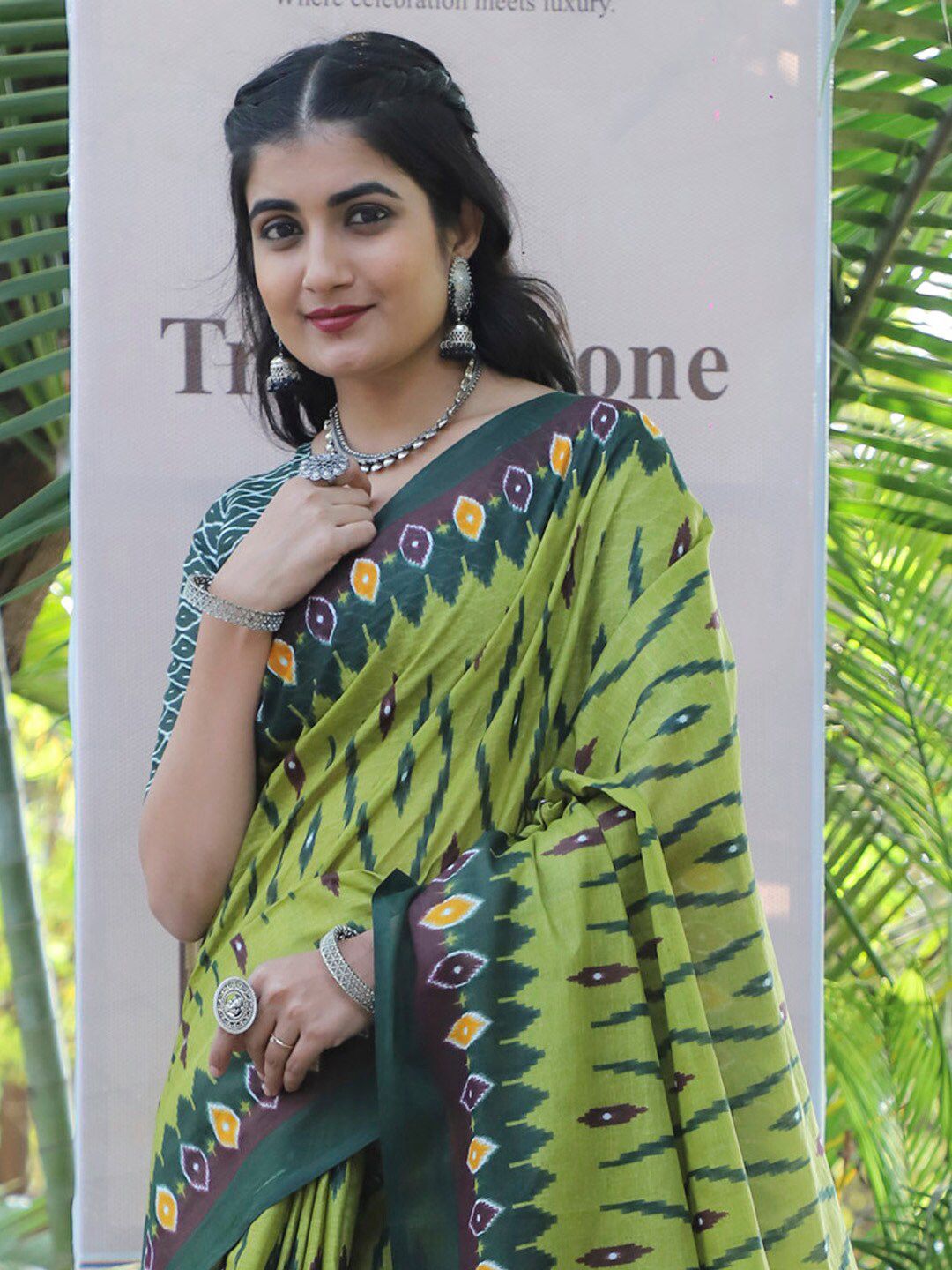 Saree mall Ethnic Motifs Pure Cotton Ikat Sarees