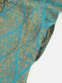 SOJANYA Lelaki Biru & Kuning Motif Etnik Rekaan Tenunan Jacquard Tenunan Kolar Jalur Kurta
