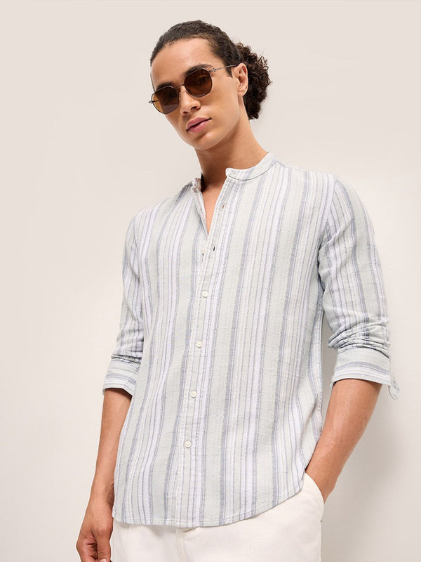 THE BEAR HOUSE Men Striped Slim Fit Pure Cotton Casual Shirt