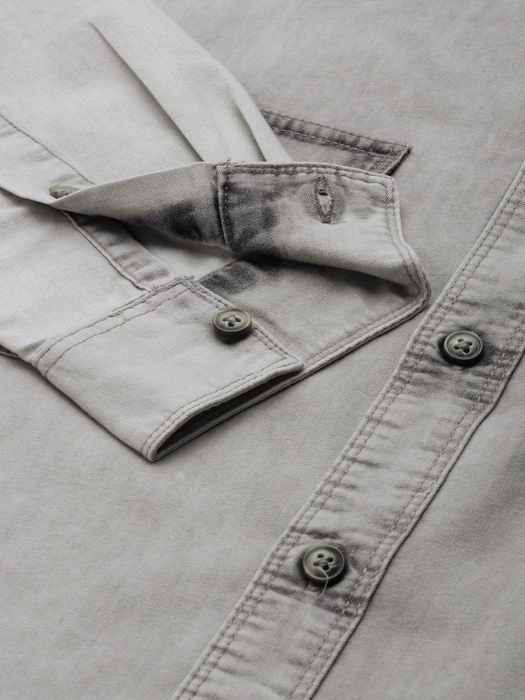 The Indian Garage Co Men Grey Slim Fit Faded Denim Casual Shirt