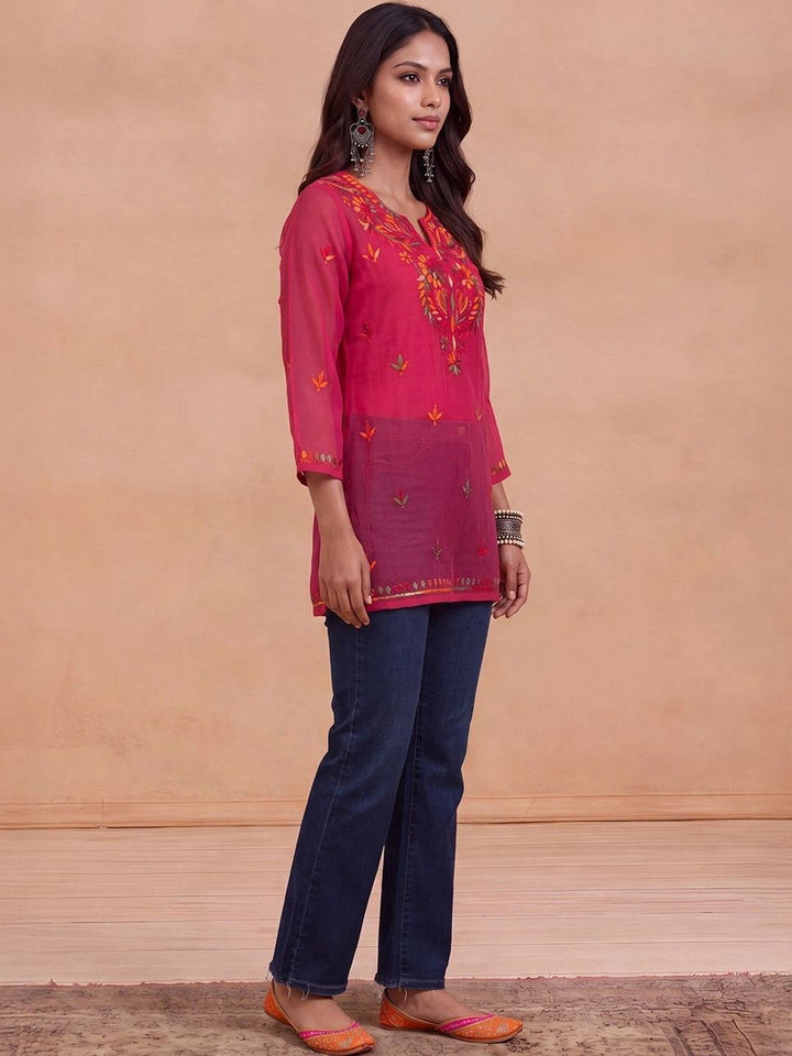 Rumah Wanita Chikankari Kerja Benang Sulam Georgette Kurta