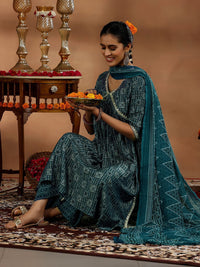 Libas Ethnic Motifs Printed Empire Gotta Patti Kurta with Trousers & Dupatta