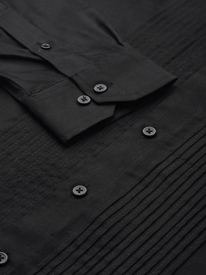 Hancock Men Tuxedo Pin Tucked Satin Pure Cotton Slim Fit Formal Shirt