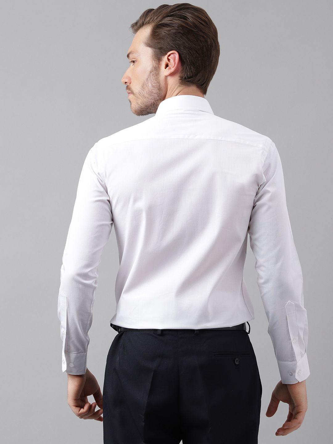 Hancock Men White Slim Fit Solid Formal Shirt