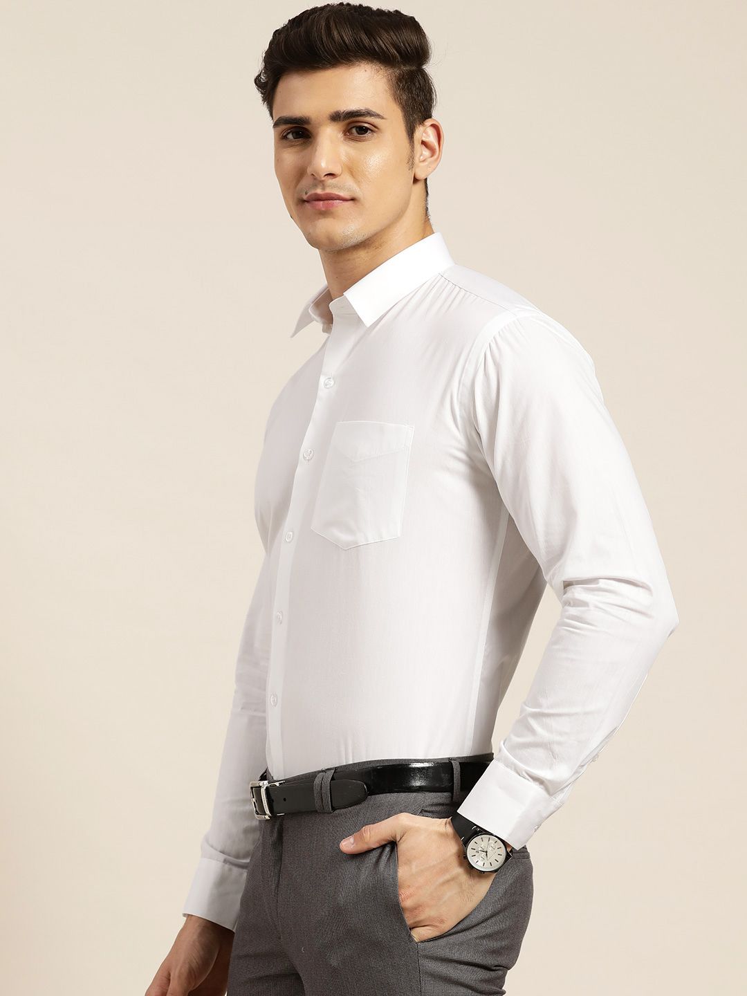 Hancock Men White Solid Slim Fit Pure Cotton Formal Shirt