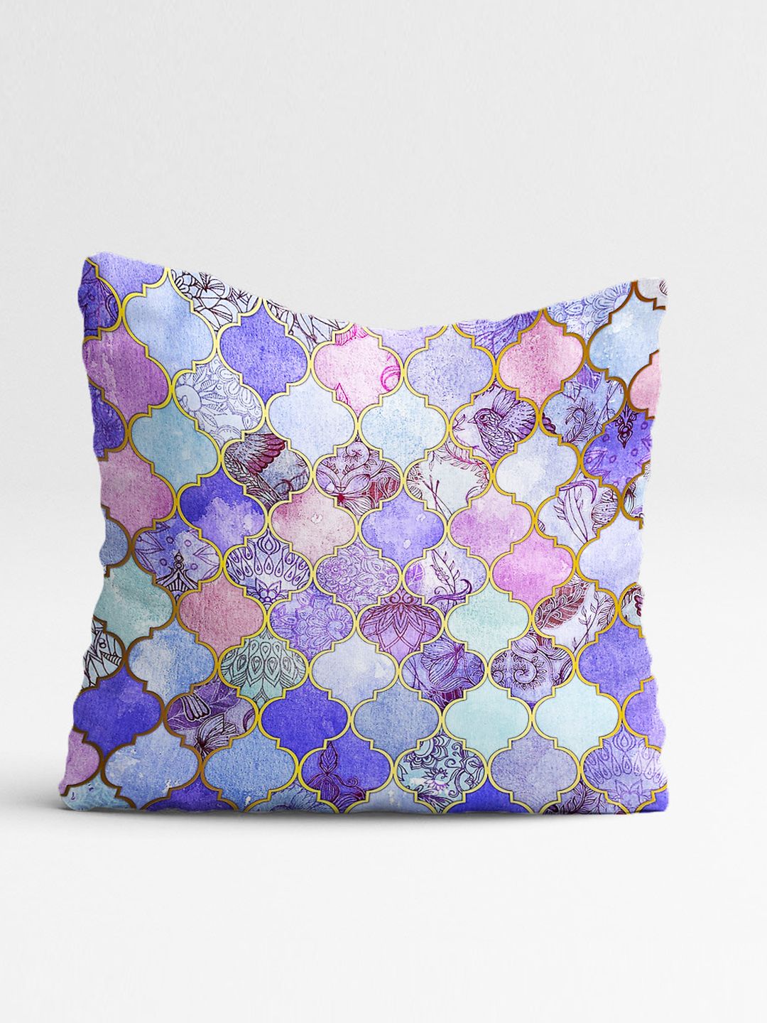 STITCHNEST Blue & Pink Set of 5 Geometric Square Cushion Covers