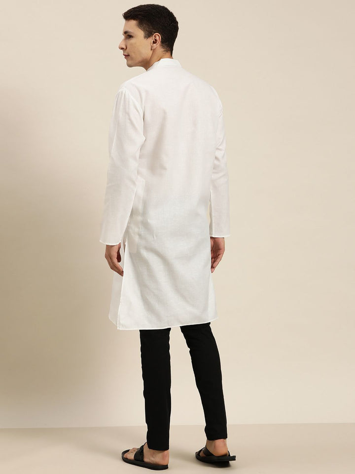 SOJANYA Men White Dobby Straight Kurta