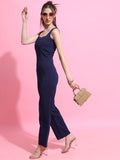 Tokyo Talkies Navy Blue Square Neck Basic Jumpsuit