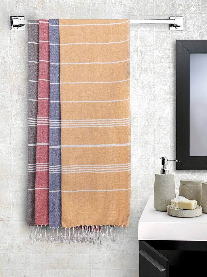 KLOTTHE Unisex Set of 4 Striped 210 GSM Bath Towels