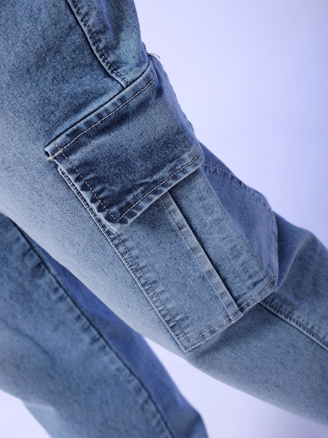 The Indian Garage Co Men Clean Look Light Fade Stretchable Cargo Denim Joggers