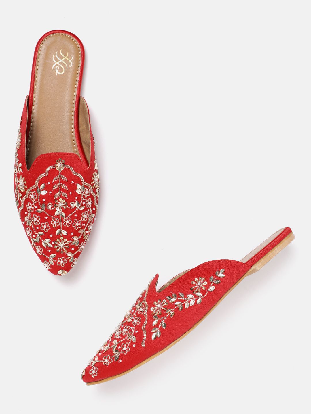 House of Pataudi Floral Embellished Mules