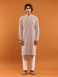 House of Chikankari Men Dusty Pink Rayon Embroidered Kurta