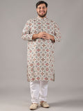 SOJANYA PLUS Size Ethnic Motifs Printed Band Collar Cotton Linen Straight Kurta