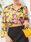 DressBerry Delicate Dance Satin Floral Print Slit Sleeve Top