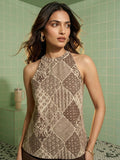 Mamicha Print Halter Neck Ethnic Top