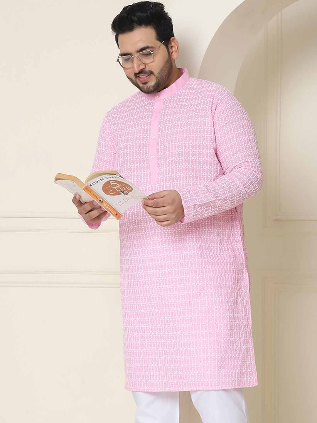 SOJANYA PLUS Geometric Embroidered Mandarin Collar Pure Cotton Straight Kurta