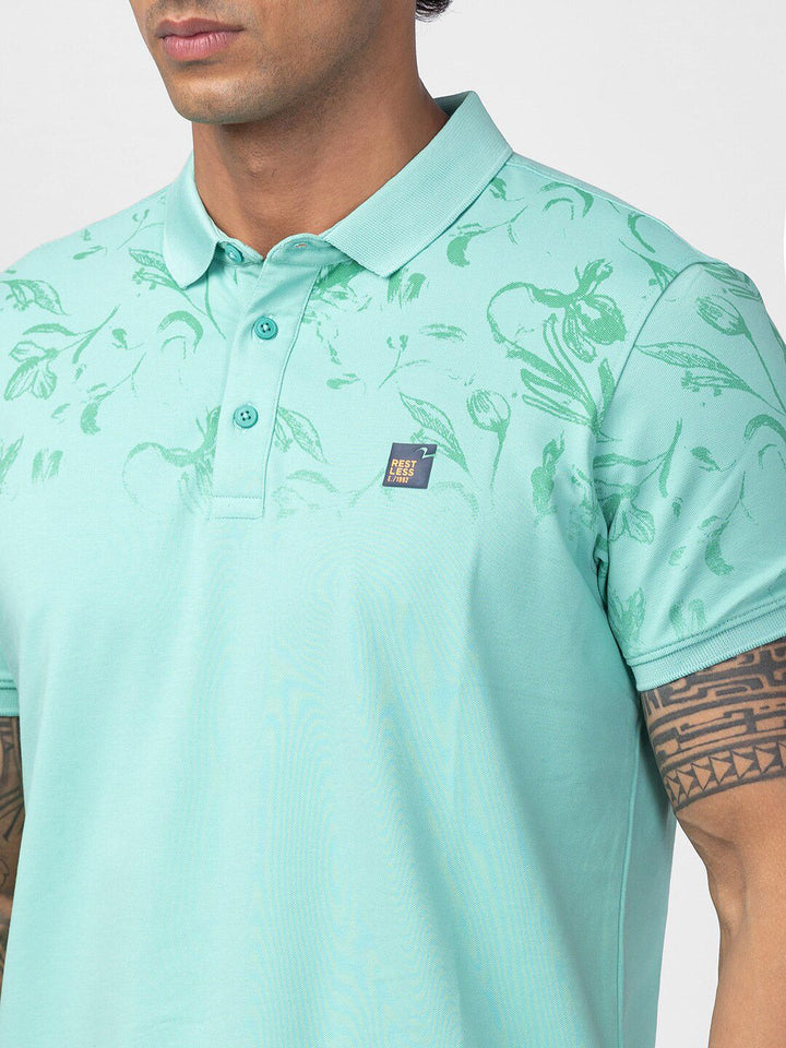 SPYKAR Men Floral Printed Polo Collar Cotton T-shirt