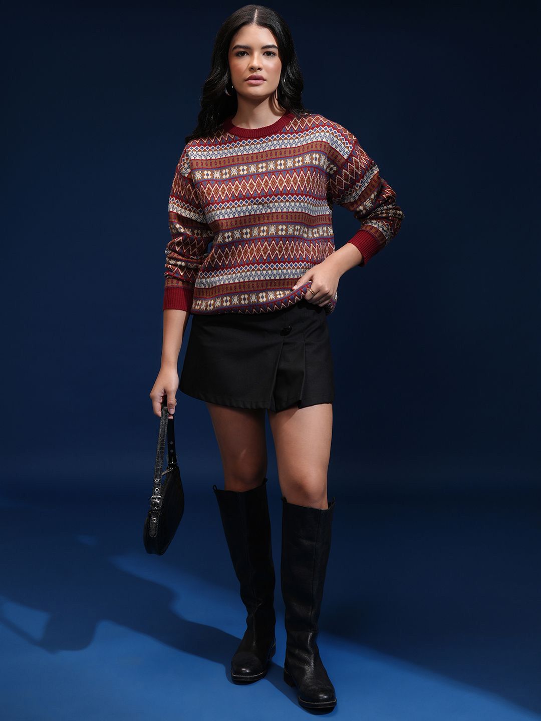 ESPYR By Tokyo Talkies Women Geometric Self Design Pullover
