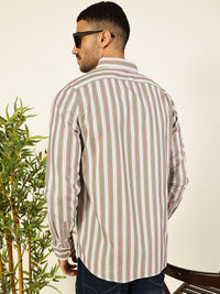 Thomas Scott Men Premium Spread Collar Multi Striped Cotton Slim Fit Casual Shirt