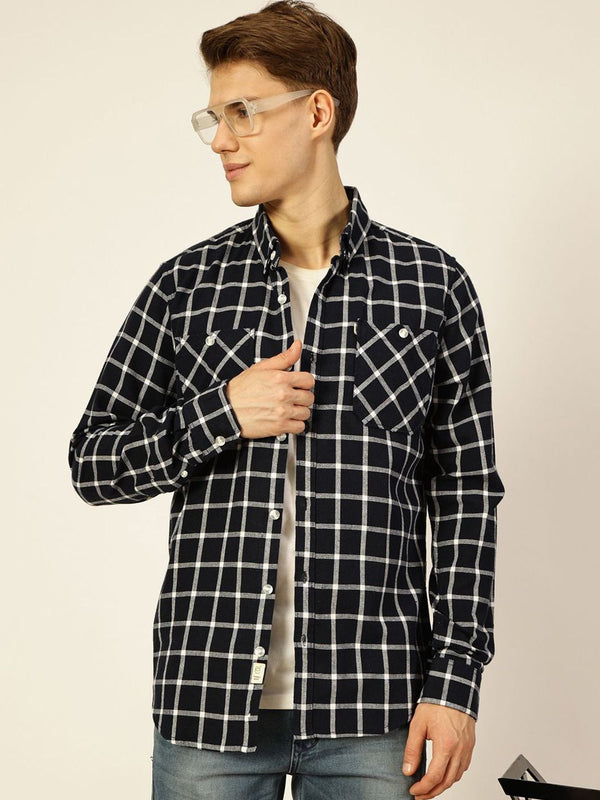 Thomas Scott Men Premium Button-Down Collar Gingham Memeriksa Slim Fit Casual Shirt