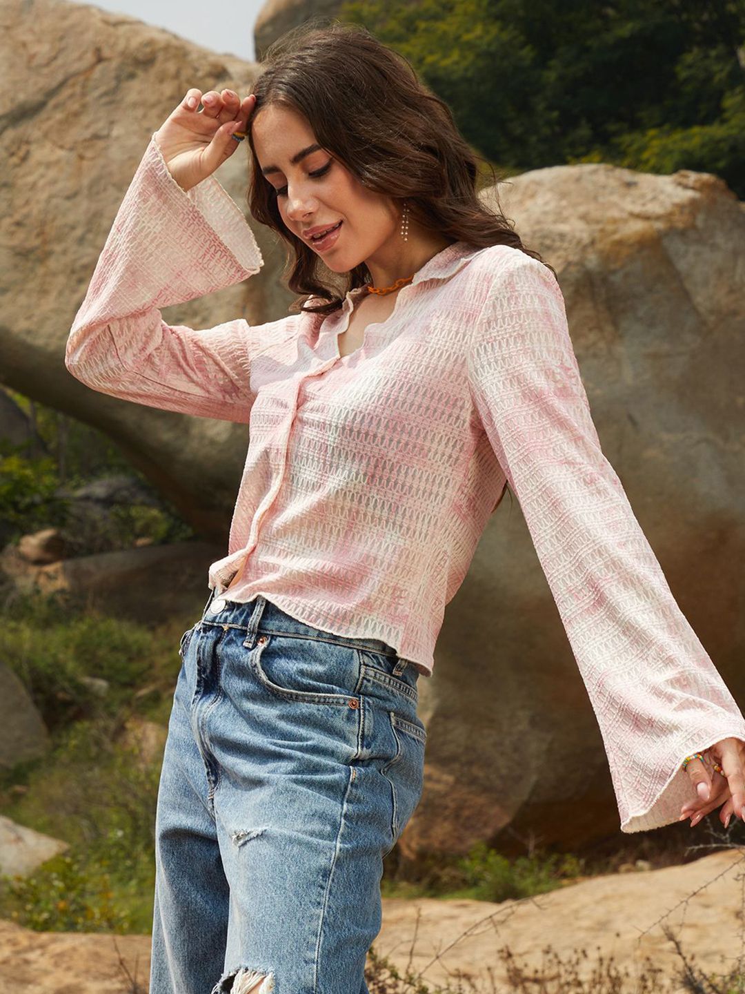 Campus Sutra Women Self Design Tie & Dye Shirt Style Top