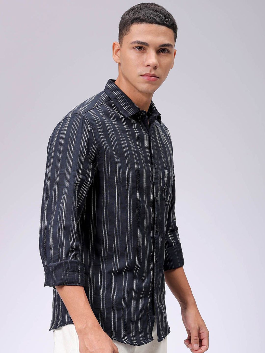 The Indian Garage Co Men Slim Fit Multi Stripes Opaque Striped Casual Shirt