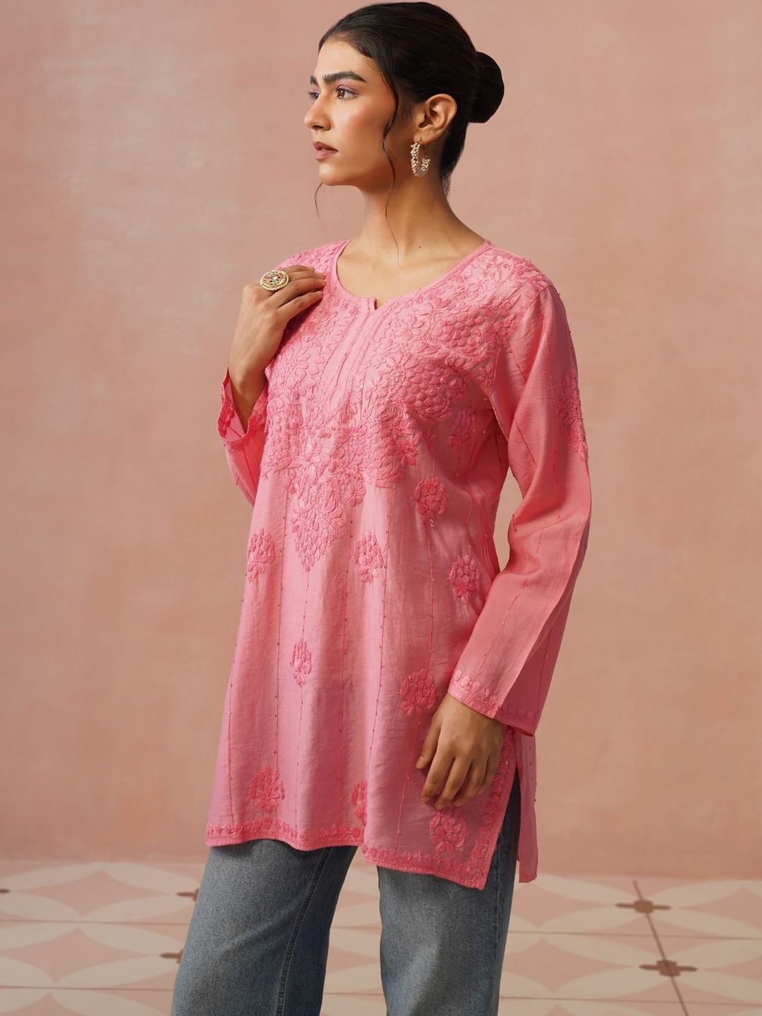 House of Chikankari Women Ethnic Motifs Embroidered Chikankari Chanderi Silk Kurta