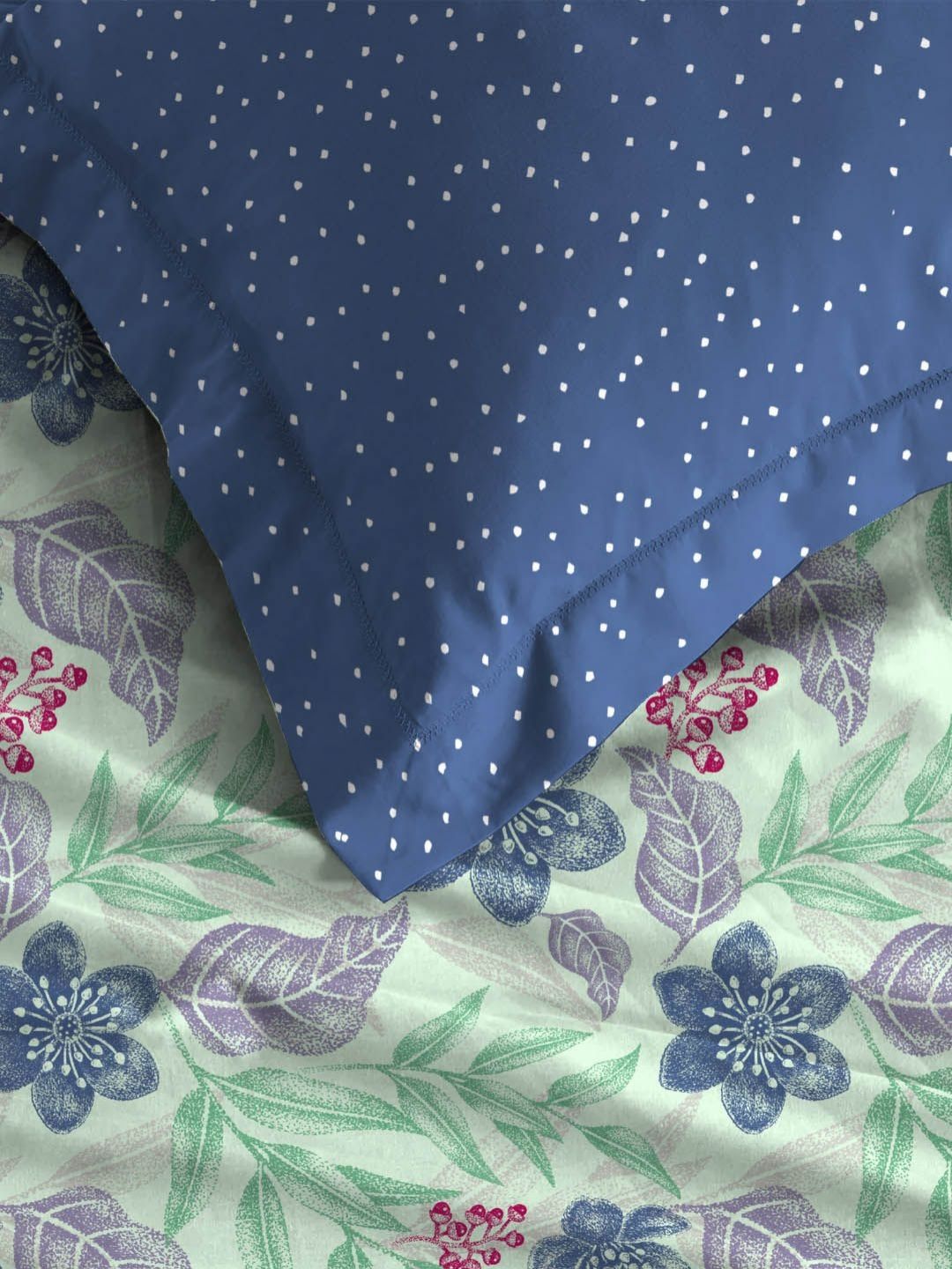 MYTRIDENT Glitter Blue Dusk & Dawn Flat 144TC Queen Cotton 1 Bedsheet with 2 Pillow Covers
