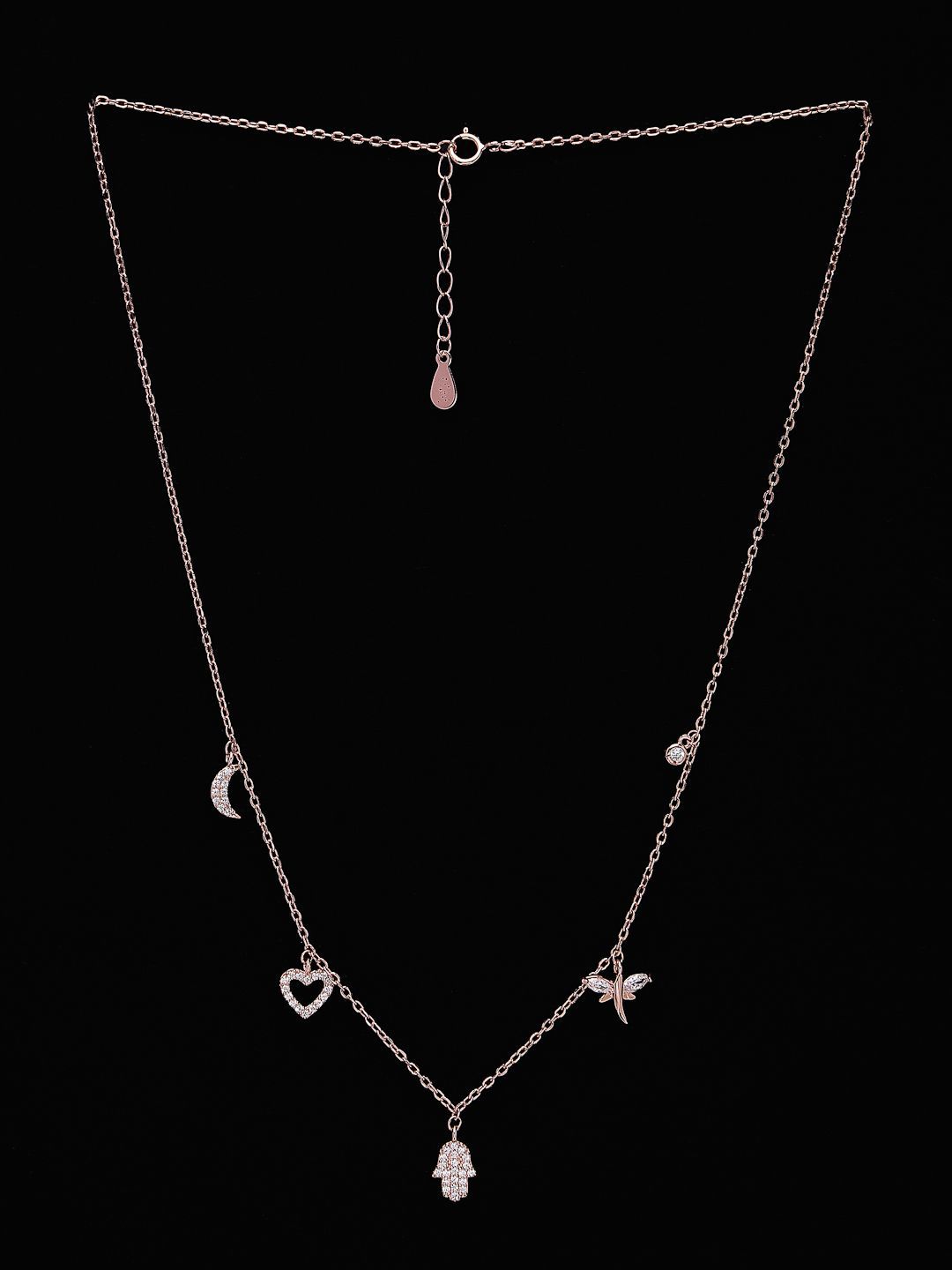 PANASH 925 Sterling Silver Rose Gold-Plated CZ-Studded 5 Charms Necklace