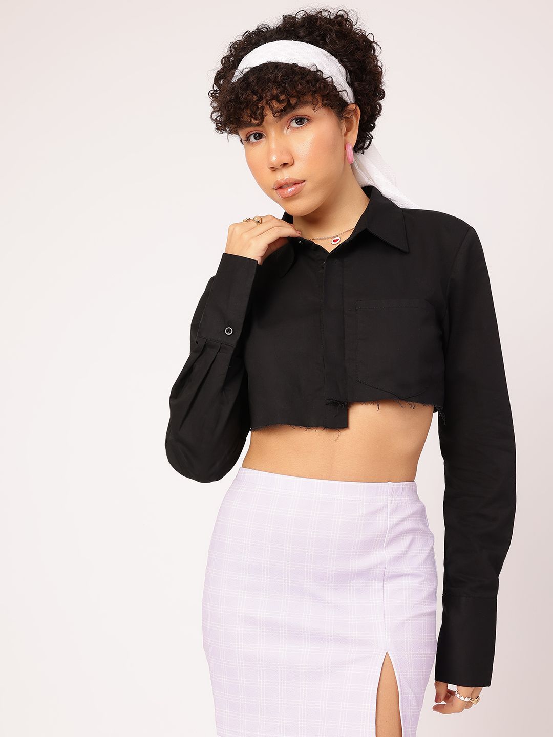 DressBerry Sugar and Spice Raw Edge Crop Shirt-Style Top