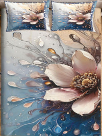 Myntra Elegant Homes Blue Floral 400 TC King Bedsheet with 2 Pillow Covers