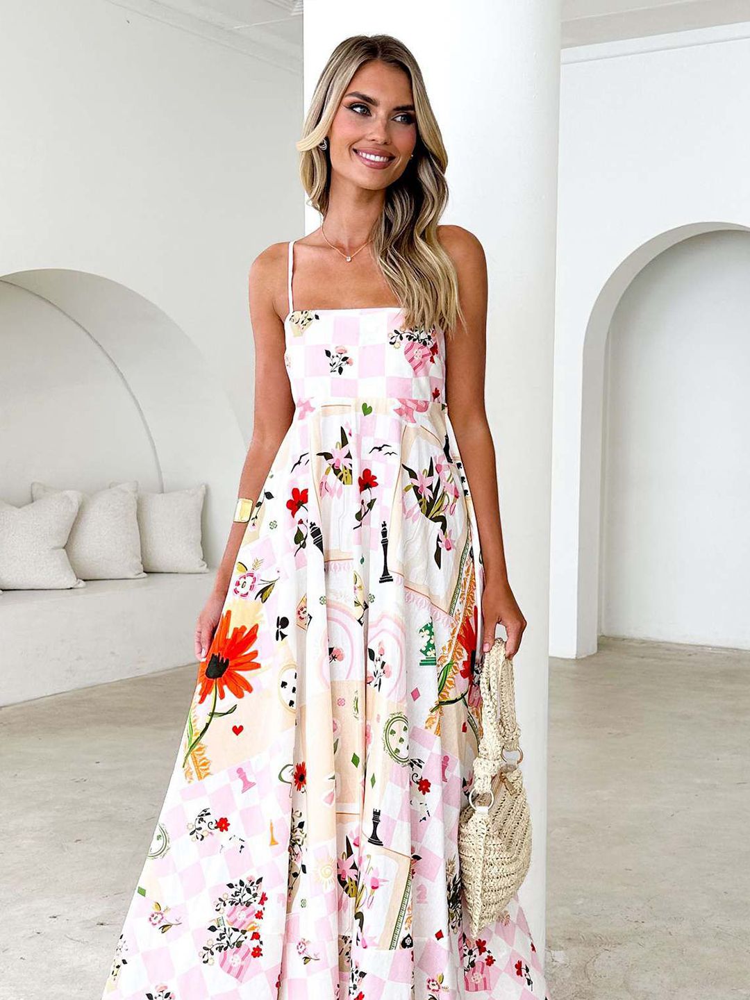 all about you Women Floral Printed Sleeveless Maxi Dress