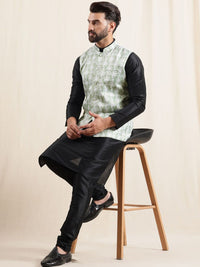 Anouk Mandarin Collar Straight Kurta With Pyjamas & Nehru Jacket