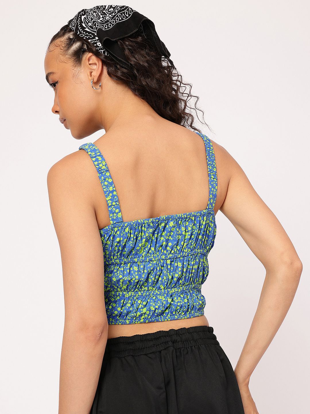 DressBerry Floral Blossom Cut-Out Smocked Crop Top