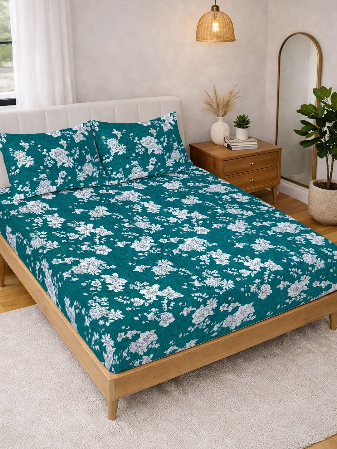 KLOTTHE Green Floral 300 TC Cadar King