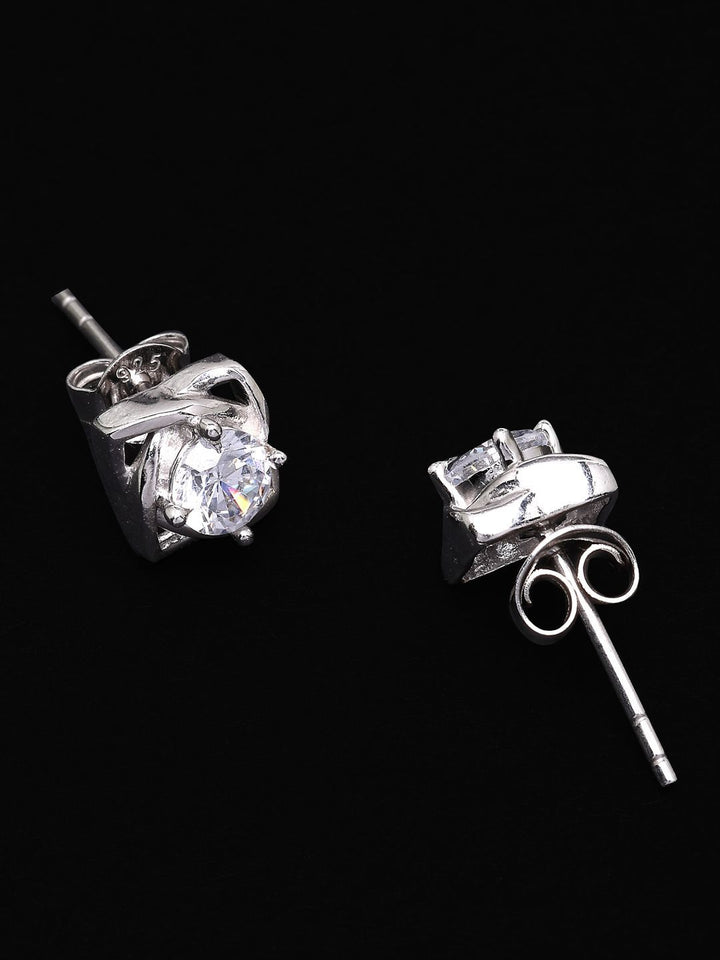 PANASH 925 Sterling Silver Rhodium-Plated Solitaire CZ-Studded Classic Studs