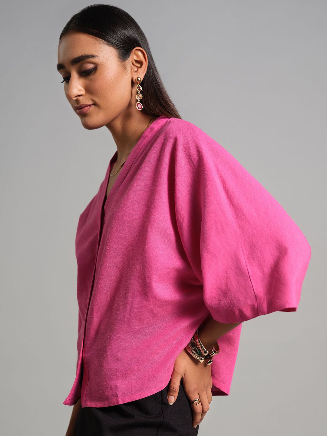 AND Women Solid V-Neck Shirt Style Top