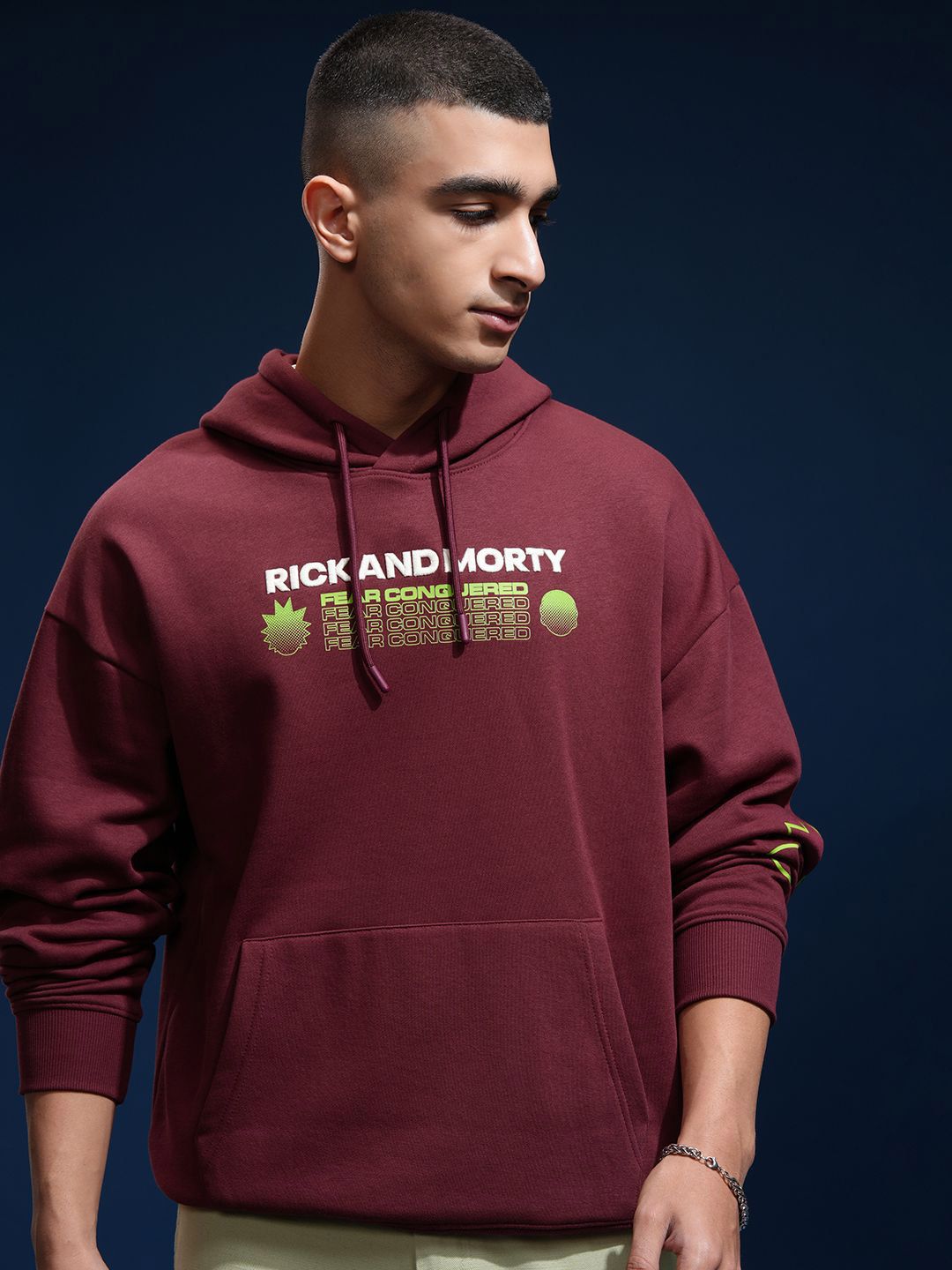 HIGHLANDER Men Rick & Morty Oversized Drop Shoulder Hoodie Sweatshirt