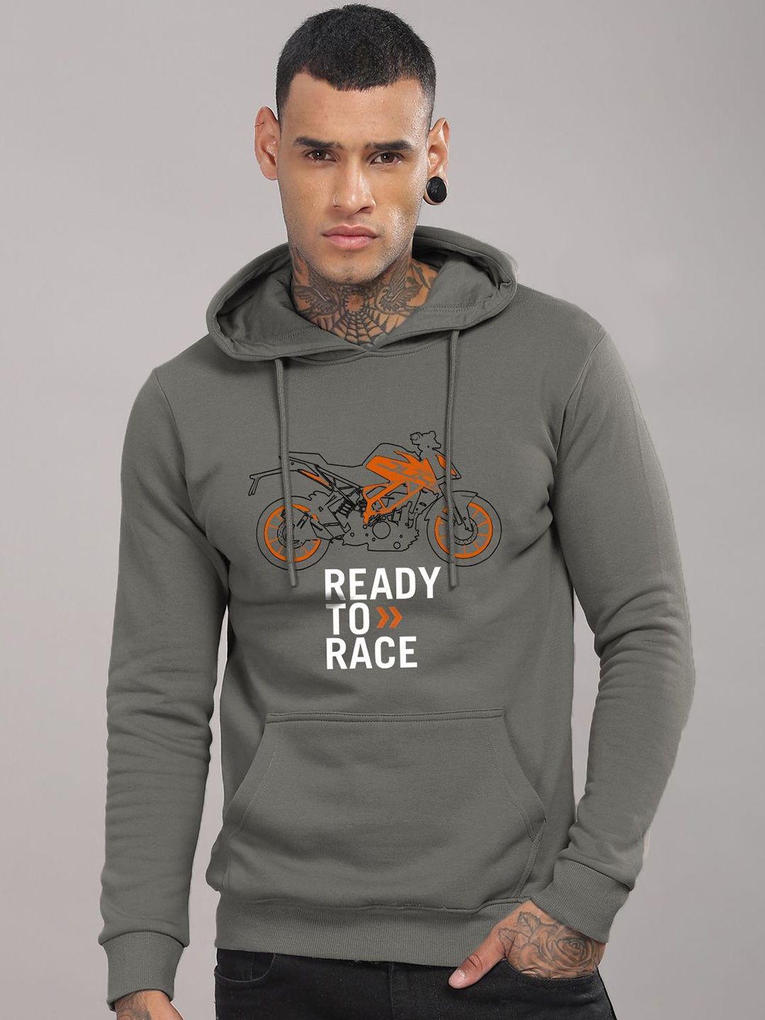 ADRO Men Printed Hooded Pure Cotton Sweatshirt