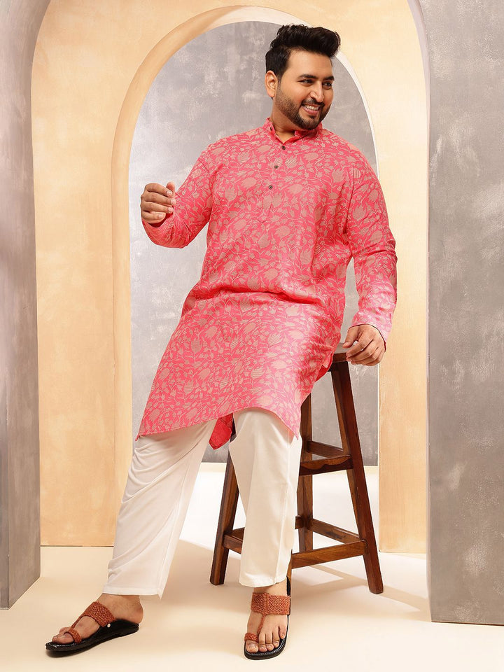 SOJANYA PLUS Men Floral Printed Daily Cotton Straight Kurta