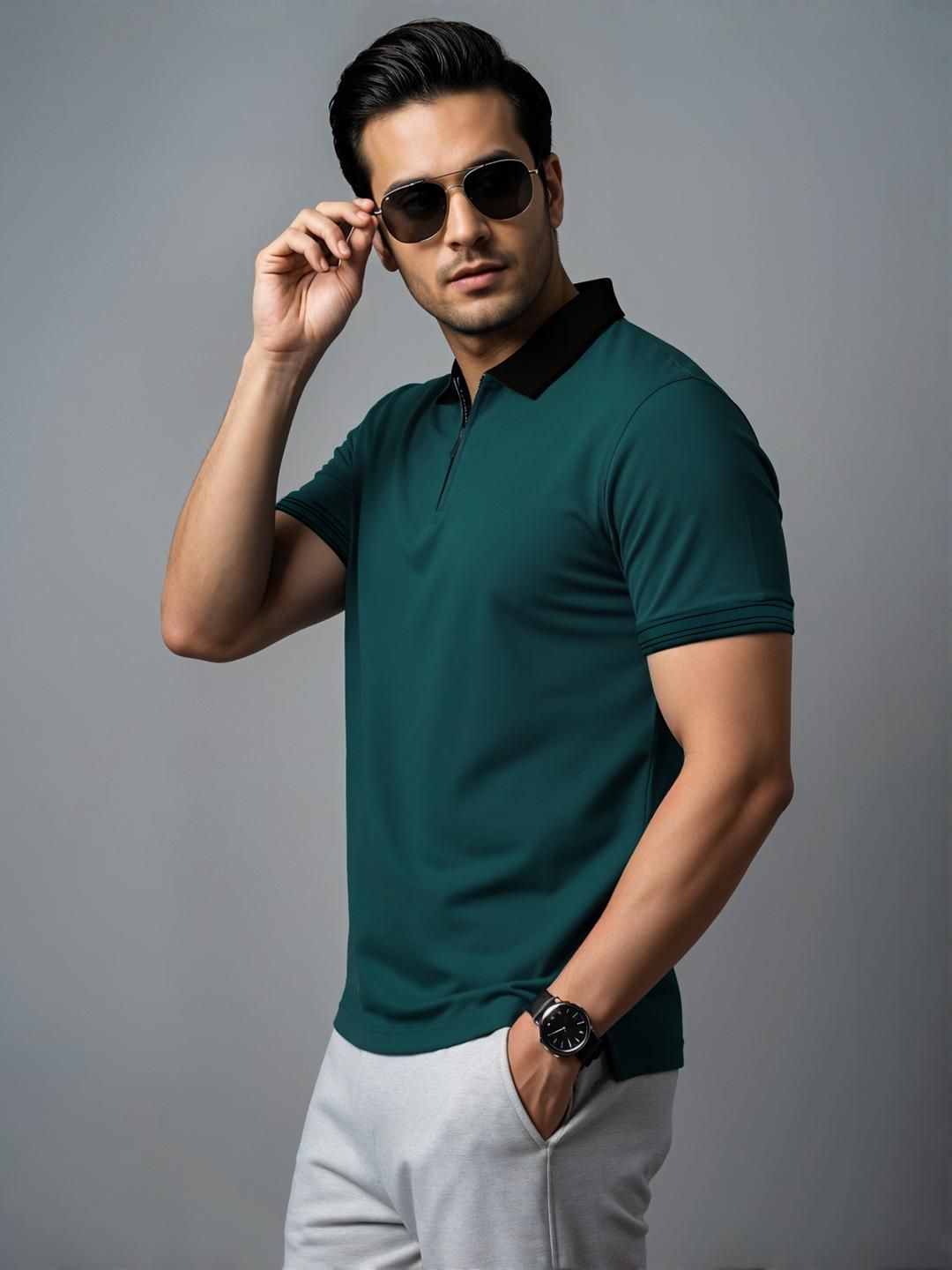 ADRO Men Teal Cotton Tshirts
