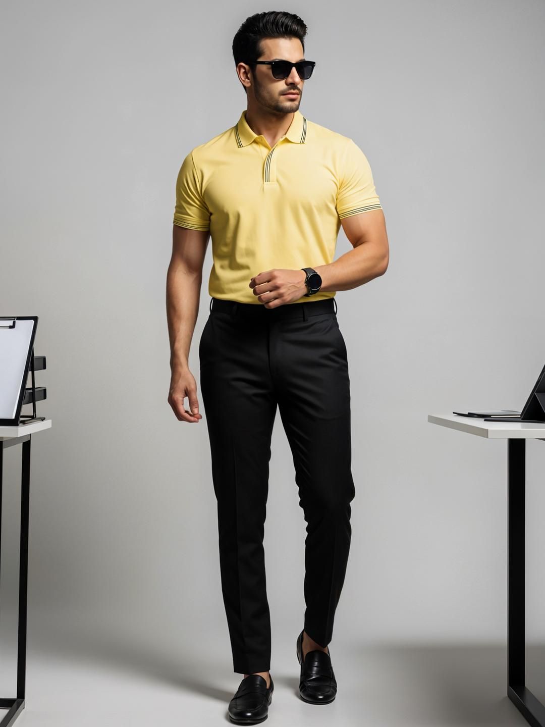 ADRO Men Yellow Cotton Tshirts